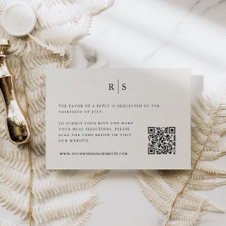 Classic Black & Ecru Monogram Wedding QR Code RSVP Card