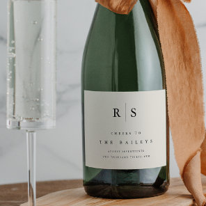 Classic Black & Ecru Monogram Wedding Sparkling Wine Label