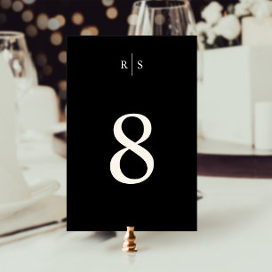 Classic Black & Ecru Monogram Wedding Table Number