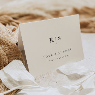 Classic Black & Ecru Monogram Wedding Thank You Card