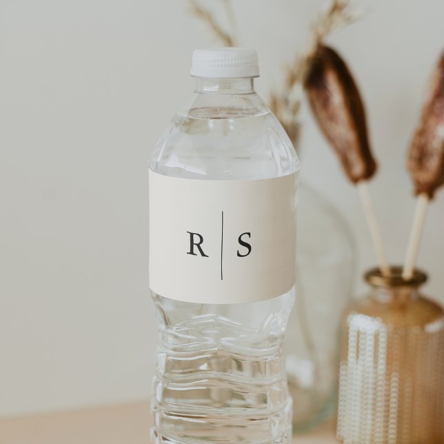 Classic Black & Ecru Monogram Wedding Water Bottle Label (Creator Uploaded)