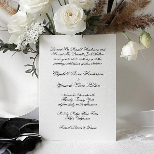 Classic Black Elegant Calligraphy  Formal Wedding Invitation