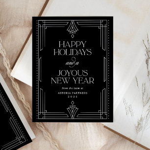 Classic Black Elegant Corporate Happy Holidays Holiday Postcard