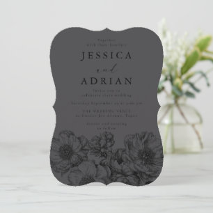 Classic Black & Elegant Gray Line Art Wedding Invitation