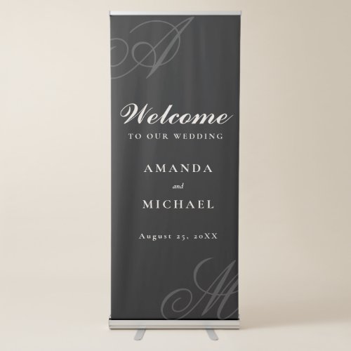 Classic Black Elegant Monogram Wedding Retractable Banner