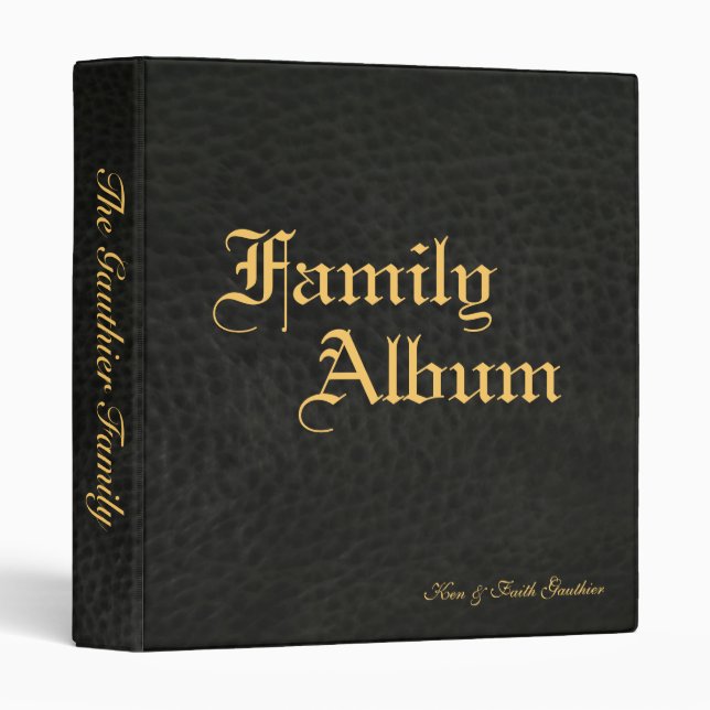 Classic Black Faux Leather & Gold Family Album Binder (Front/Spine)