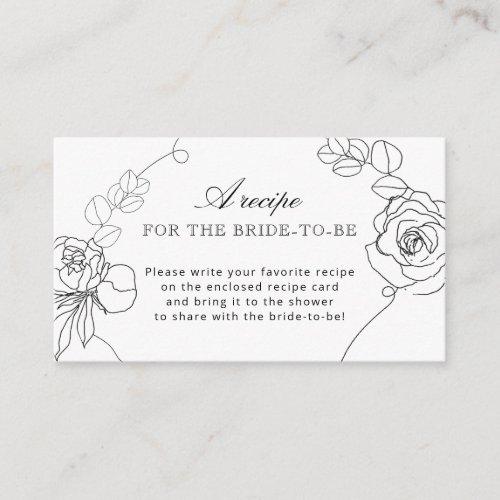 Classic Black Floral Bridal Shower Recipe Request  Enclosure Card
