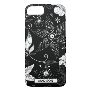 Classic Black Floral Custom Iphone 8/7 Case by StargazerDesigns at Zazzle