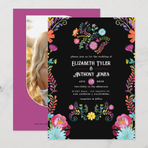 Classic Black Floral Mexican Fiesta Wedding Invitation