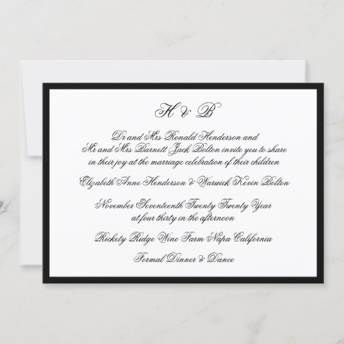 Classic Black Frame Formal Monogram Wedding Invitation
