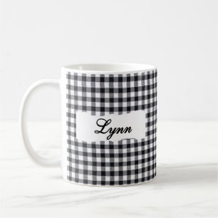 Classic Black Gingham Personalized Name Coffee Mug