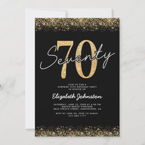 Classic Black Gold 70th Birthday Invitation