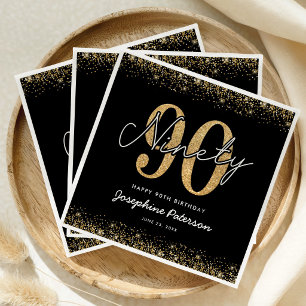 Classic Black Gold 90th Party Napkins