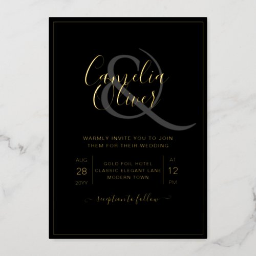 Classic Black GOLD Ampersand Modern Wedding Foil Invitation