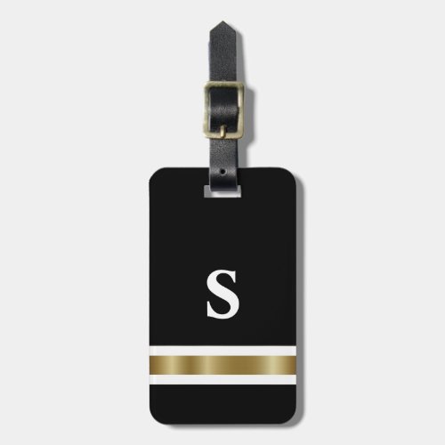 Classic Black Gold and White Monogram Luggage Tag