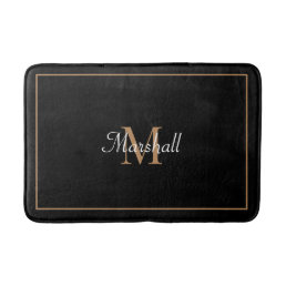 Classic Black Gold And White Monogrammed Bath Mat