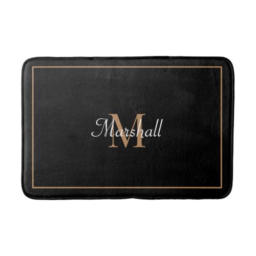 Classic Black Gold And White Monogrammed Bath Mat