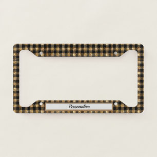 Classic Black Gold Buffalo Plaid Pattern License Plate Frame