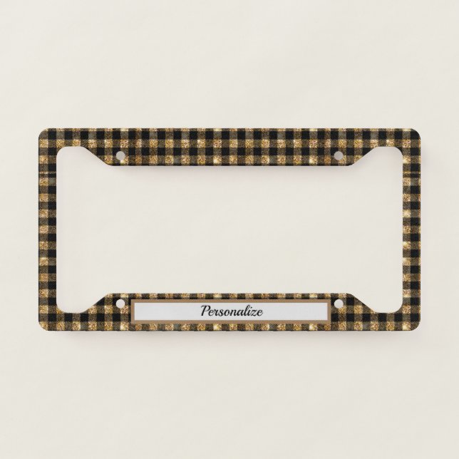 Classic Black Gold Buffalo Plaid Pattern License Plate Frame (Front)