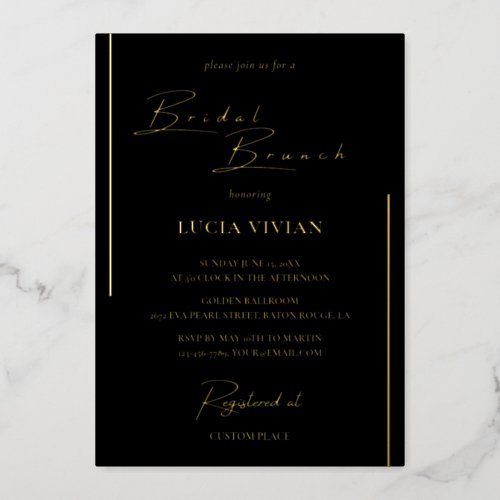 Classic Black  Gold Calligraphy Bridal Brunch Foil Invitation