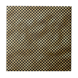 Classic Black Gold Checkerboard Illustration Ceramic Tile