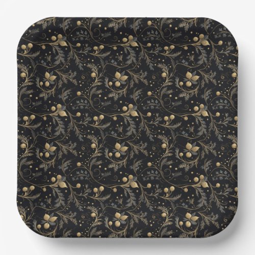 Classic Black  Gold Christmas Paper Plates
