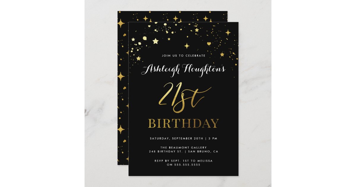 Classic Black & Gold Confetti 21st Birthday Invitation | Zazzle