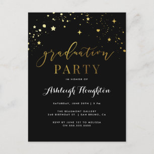 Classic Black & Gold Confetti Graduation Party Invitation Postcard