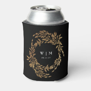 classic black gold crest monogram Wedding Gift Can Cooler