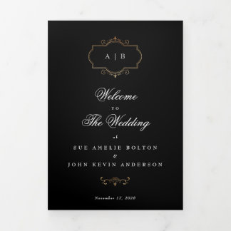 classic black gold crest tri-fold wedding program