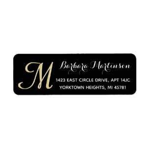 Classic Black Gold Custom Monogram Address Label