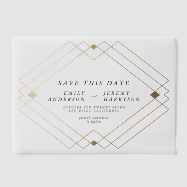 Classic Black Gold Deco Wedding Save The Date Vellum Invitations (Front)