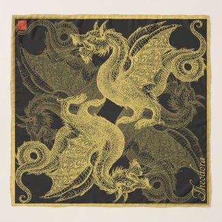 Classic Black Gold Dragon Scarf