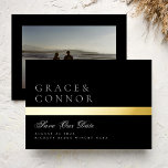 Classic Black Gold Foil Stripe Photo Save The Date Foil Invitation<br><div class="desc">Classic Black Gold Foil Stripe Photo Save The Date. This card is part of a unique suite and collection.</div>