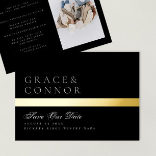 Classic Black Gold Foil Stripe Photo Save The Date Invitation