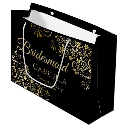 Classic Black  Gold Lace Elegant Bridesmaid Large Gift Bag