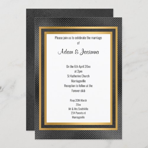CLASSIC BLACK GOLD LAYER EMBOSSED WEDDING INVITATION