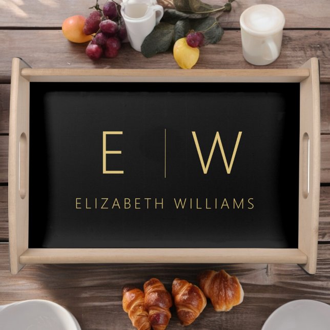 Classic Black Gold Minimalist Black White Serving Tray (Creator Uploaded)