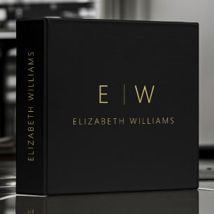 Classic Black Gold Minimalist Monogram Name 3 Ring Binder