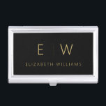 Classic Black Gold Minimalist Monogram Name Business Card Case<br><div class="desc">Elevate your professional image with our Classic Elegant Modern Minimalist Monogram Business Card Holder. This meticulously crafted accessory seamlessly merges timeless elegance with contemporary minimalism, making it an essential tool for any modern professional. Designed with precision and meticulous attention to detail, this business card holder is more than just a...</div>