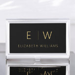 Classic Black Gold Minimalist Monogram Name Business Card Case<br><div class="desc">Elevate your professional image with our Classic Elegant Modern Minimalist Monogram Business Card Holder. This meticulously crafted accessory seamlessly merges timeless elegance with contemporary minimalism, making it an essential tool for any modern professional. Designed with precision and meticulous attention to detail, this business card holder is more than just a...</div>