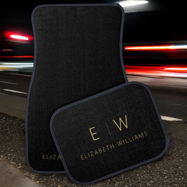 Classic Black Gold Minimalist Monogram Name  Car Floor Mat (Creator Uploaded)