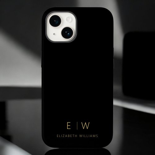 Classic Black Gold Minimalist Monogram Name Case_Mate iPhone 14 Case