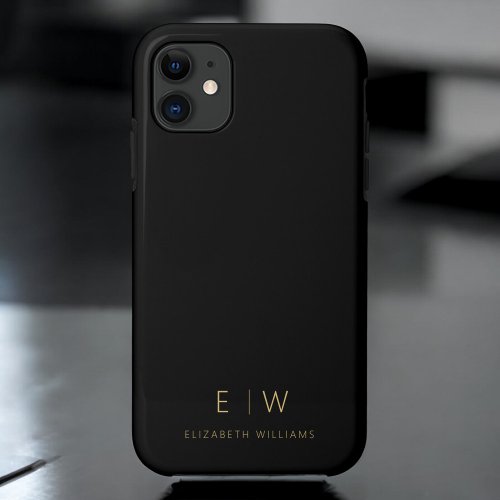 Classic Black Gold Minimalist Monogram Name iPhone 11 Case