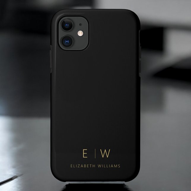 Classic Black Gold Minimalist Monogram Name Case-Mate iPhone Case (Creator Uploaded)