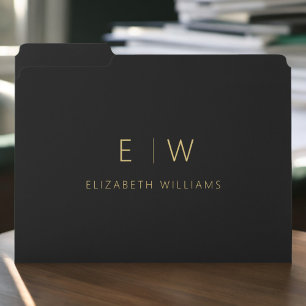 Classic Black Gold Minimalist Monogram Name File Folder