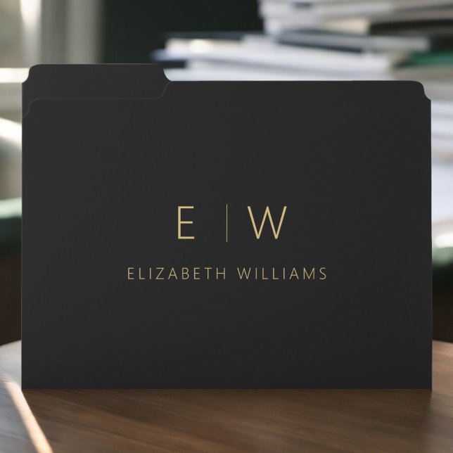 Classic Black Gold Minimalist Monogram Name File Folder (Creator Uploaded)