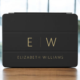 Classic Black Gold Minimalist Monogram Name iPad Air Cover