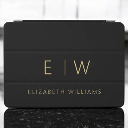 Classic Black Gold Minimalist Monogram Name iPad Air Cover