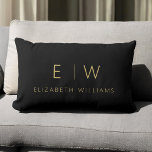 Classic Black Gold Minimalist Monogram Name Lumbar Pillow<br><div class="desc">Elevate your home decor with our Classic Elegant Modern Minimalist Monogram Throw Pillows. These exquisite cushions seamlessly blend timeless sophistication with contemporary minimalism, adding a touch of refinement to your living space. Crafted with precision and meticulous attention to detail, these throw pillows are more than just decorative; they are personalized...</div>